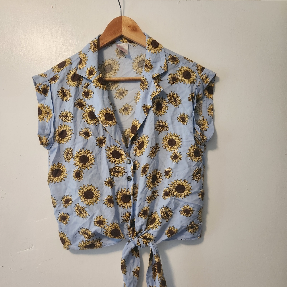 No Boundaries Blue Tie-Front Crop Top